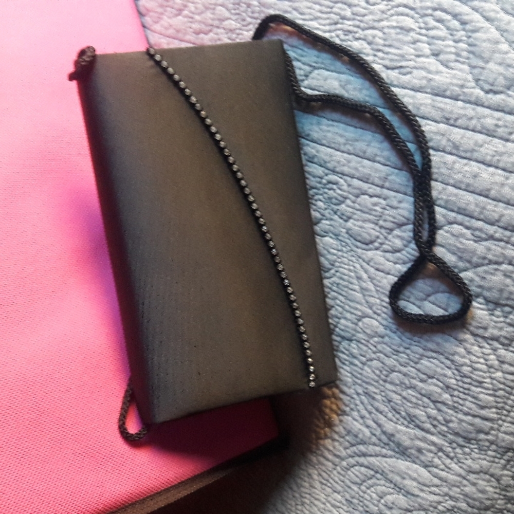 Vintage Like new evening handbag black satin with rhinestones